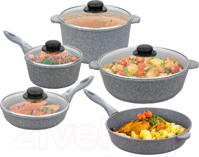 Набор кухонной посуды Elan Gallery Гармония вкуса 120547+5 (серый агат)