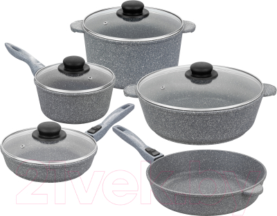 Набор кухонной посуды Elan Gallery Гармония вкуса 120560+5 (серый мрамор) - фото