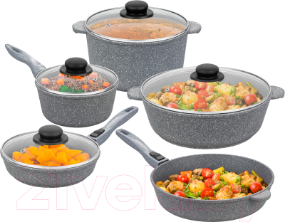 Набор кухонной посуды Elan Gallery Гармония вкуса 120560+5 (серый мрамор)