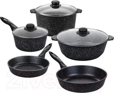Набор кухонной посуды Elan Gallery 120109+5 (черный мрамор) - фото