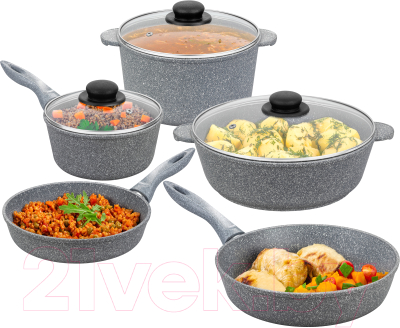 Набор кухонной посуды Elan Gallery 120545+5 (серый мрамор)