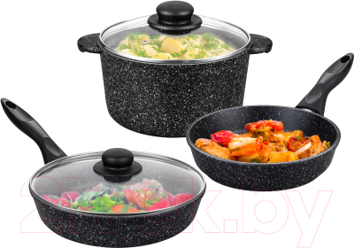 Набор кухонной посуды Elan Gallery 120204+3 (черный мрамор)