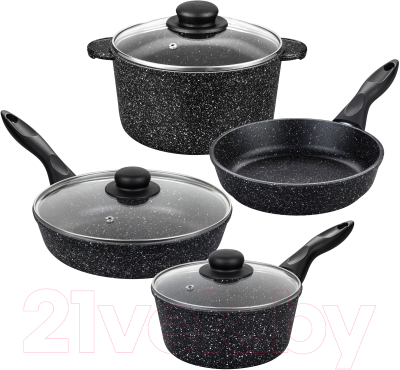 Набор кухонной посуды Elan Gallery 120135+4 (черный мрамор) - фото