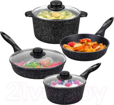 Набор кухонной посуды Elan Gallery 120135+4 (черный мрамор)
