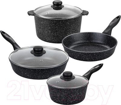 Набор кухонной посуды Elan Gallery 120137+4 (черный мрамор) - фото