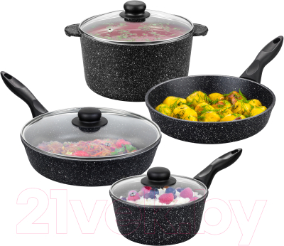 Набор кухонной посуды Elan Gallery 120137+4 (черный мрамор)