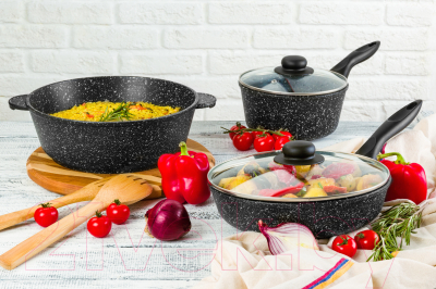 Набор кухонной посуды Elan Gallery 120137+4 (черный мрамор)