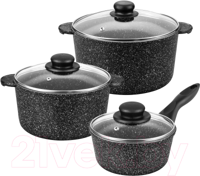 Набор кастрюль Elan Gallery Гармония вкуса 120283+3 (черный мрамор) - фото