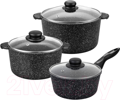 Набор кастрюль Elan Gallery Гармония вкуса 120143+3 (черный мрамор) - фото