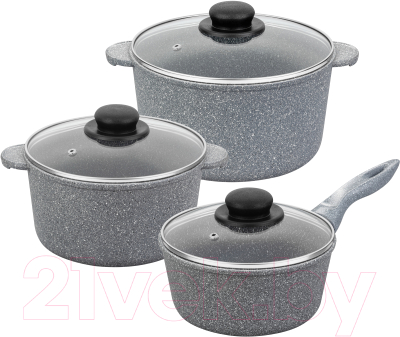Набор кастрюль Elan Gallery Гармония вкуса 120564+3 (серый мрамор) - фото