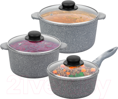 Набор кастрюль Elan Gallery Гармония вкуса 120564+3 (серый мрамор)