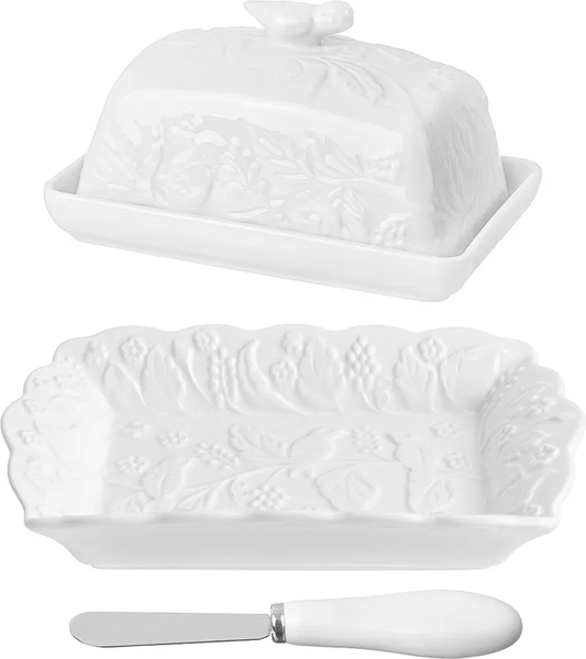 Масленка Elan Gallery Птички на ветке с тарелкой для масла / 540202+2 - фото