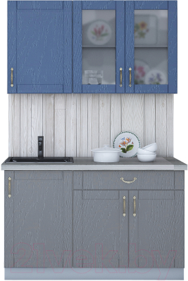 Кухонный гарнитур Интерлиния Мила Крафт 1.3А (дуб серый/дуб лазурный/травертин серый) - фото