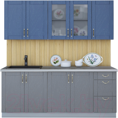 Кухонный гарнитур Интерлиния Мила Крафт 2.0А (дуб серый/дуб лазурный/травертин серый) - фото