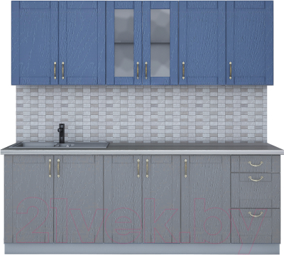 Кухонный гарнитур Интерлиния Мила Крафт 2.2А (дуб серый/дуб лазурный/травертин серый) - фото