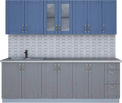 Кухонный гарнитур Интерлиния Мила Крафт 2.3А (дуб серый/дуб лазурный/травертин серый) - фото