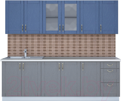 Кухонный гарнитур Интерлиния Мила Крафт 2.4А (дуб серый/дуб лазурный/травертин серый) - фото