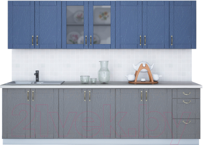 Кухонный гарнитур Интерлиния Мила Крафт 2.8А (дуб серый/дуб лазурный/травертин серый) - фото