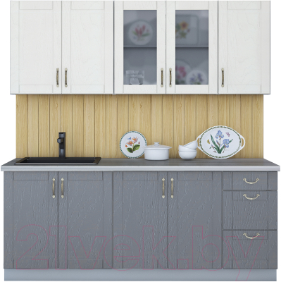 Кухонный гарнитур Интерлиния Мила Крафт 2.0А (дуб серый/дуб полярный/травертин серый) - фото