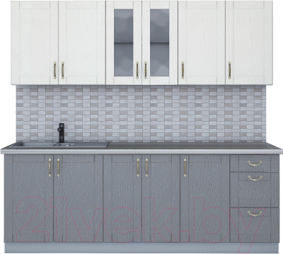 Кухонный гарнитур Интерлиния Мила Крафт 2.2А (дуб серый/дуб полярный/травертин серый) - фото