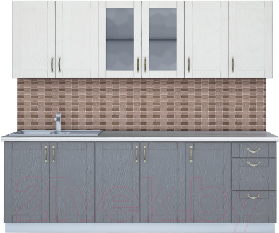 Кухонный гарнитур Интерлиния Мила Крафт 2.4А (дуб серый/дуб полярный/травертин серый) - фото