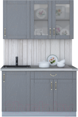 Кухонный гарнитур Интерлиния Мила Крафт 1.3А (дуб серый/дуб серый/травертин серый) - фото