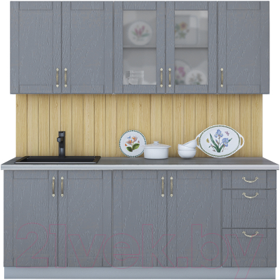 Кухонный гарнитур Интерлиния Мила Крафт 2.0А (дуб серый/дуб серый/травертин серый) - фото