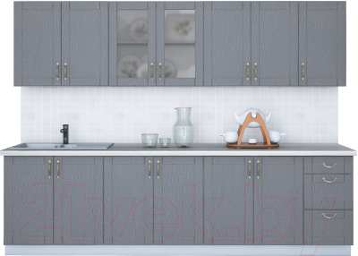 Кухонный гарнитур Интерлиния Мила Крафт 2.8А (дуб серый/травертин серый) - фото