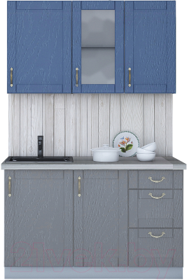 Кухонный гарнитур Интерлиния Мила Крафт 1.3Б (дуб серый/дуб лазурный/травертин серый) - фото