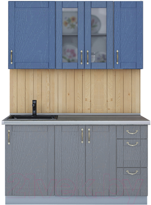 Кухонный гарнитур Интерлиния Мила Крафт 1.4Б (дуб серый/дуб лазурный/травертин серый) - фото