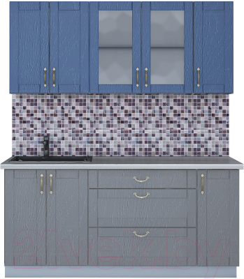 Кухонный гарнитур Интерлиния Мила Крафт 1.7Б (дуб серый/дуб лазурный/травертин серый) - фото