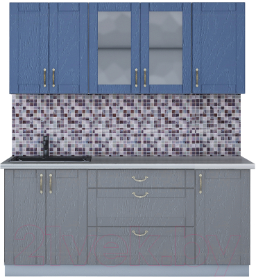 Кухонный гарнитур Интерлиния Мила Крафт 1.8Б (дуб серый/дуб лазурный/травертин серый) - фото