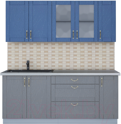 Кухонный гарнитур Интерлиния Мила Крафт 1.9Б (дуб серый/дуб лазурный/травертин серый) - фото