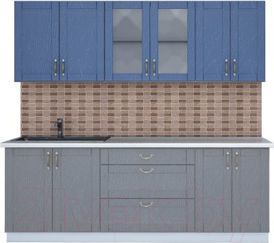 Кухонный гарнитур Интерлиния Мила Крафт 2.2Б (дуб серый/дуб лазурный/травертин серый) - фото