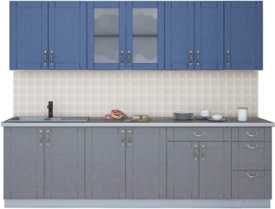 Кухонный гарнитур Интерлиния Мила Крафт 2.6Б (дуб серый/дуб лазурный/травертин серый) - фото