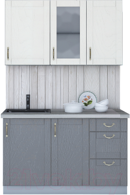 Кухонный гарнитур Интерлиния Мила Крафт 1.3Б (дуб серый/дуб полярный/травертин серый) - фото