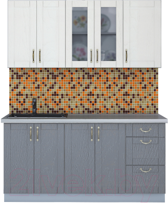 Кухонный гарнитур Интерлиния Мила Крафт 1.6Б (дуб серый/дуб полярный/травертин серый) - фото