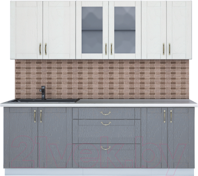 Кухонный гарнитур Интерлиния Мила Крафт 2.2Б (дуб серый/дуб полярный/травертин серый) - фото