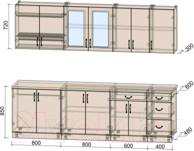 Кухонный гарнитур Интерлиния Мила Крафт 2.6Б (дуб серый/травертин серый)