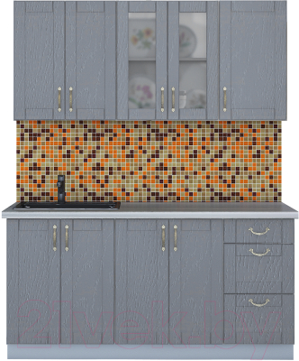 Кухонный гарнитур Интерлиния Мила Крафт 1.6Б (дуб серый/дуб серый/травертин серый) - фото