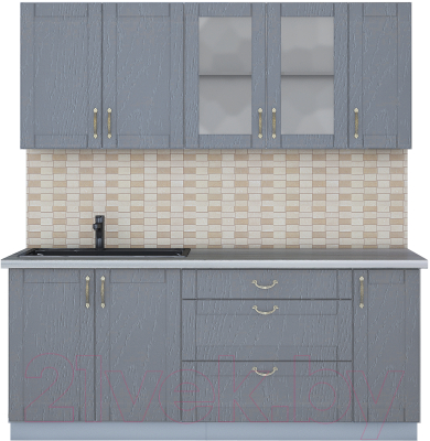 Кухонный гарнитур Интерлиния Мила Крафт 1.9Б (дуб серый/дуб серый/травертин серый) - фото