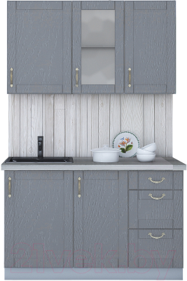 Кухонный гарнитур Интерлиния Мила Крафт 1.3Б (дуб серый/дуб серый/травертин серый) - фото