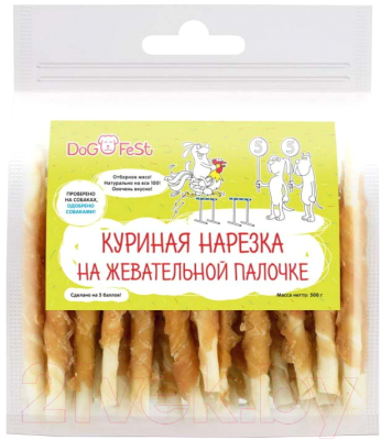 Лакомство для собак Dog Fest Куриная нарезка на жевательной палочке - фото