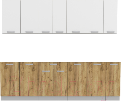 Кухонный гарнитур Интерлиния Мила Лайт 2.5 без столешницы (белый платинум/дуб золотой) - фото