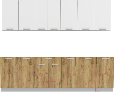 Кухонный гарнитур Интерлиния Мила Лайт 2.6 без столешницы (белый платинум/дуб золотой) - фото