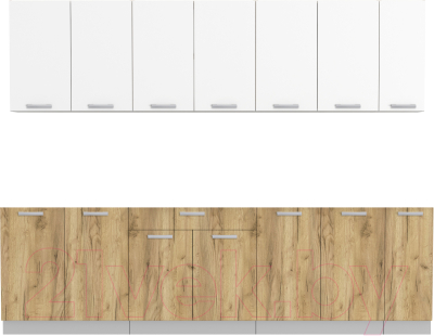 Кухонный гарнитур Интерлиния Мила Лайт 2.7 без столешницы (белый платинум/дуб золотой) - фото
