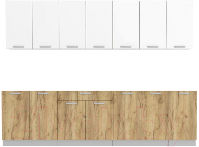 Кухонный гарнитур Интерлиния Мила Лайт 2.8 без столешницы (белый платинум/дуб золотой) - фото