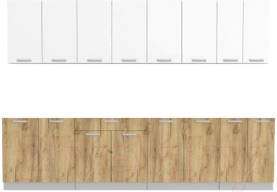 Кухонный гарнитур Интерлиния Мила Лайт 3.0 без столешницы (белый платинум/дуб золотой) - фото