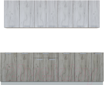 Кухонный гарнитур Интерлиния Мила Лайт 2.5 без столешницы (дуб белый/дуб серый) - фото