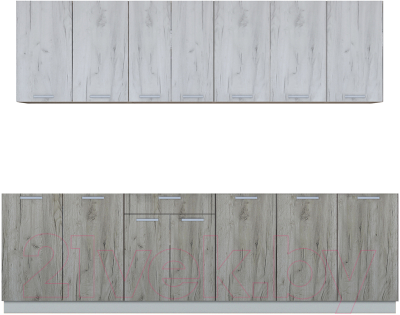 Кухонный гарнитур Интерлиния Мила Лайт 2.6 без столешницы (дуб белый/дуб серый) - фото